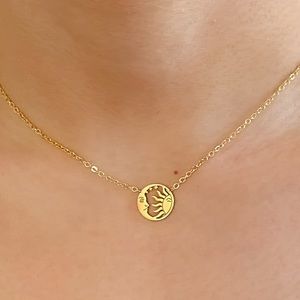 Stainless Steel Gold Plated Sun & Moon Necklace